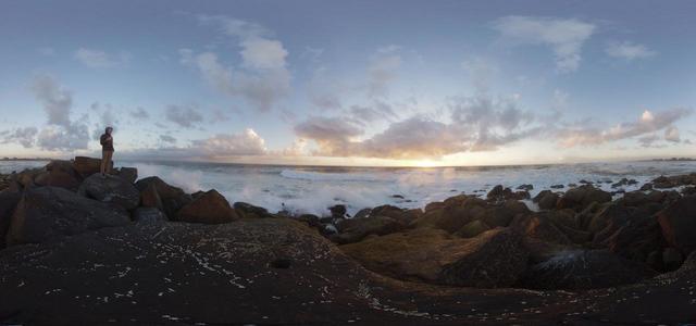 Protective shaft, sunset, Pacific Ocean