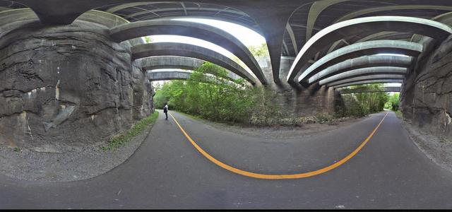 Under the bridge in the park of the city of Des Moines