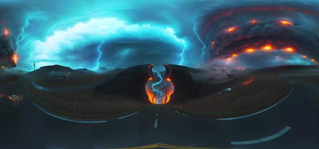 realistic lava city shelfcloud tornado apocalypse 
