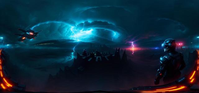 realistic cyberpunk thunderstorm concept art il