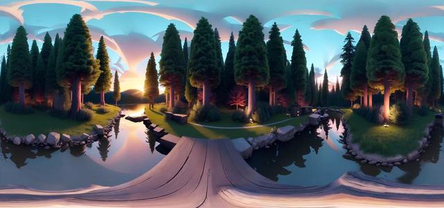 realistic the river at sunrise with pine trees and66