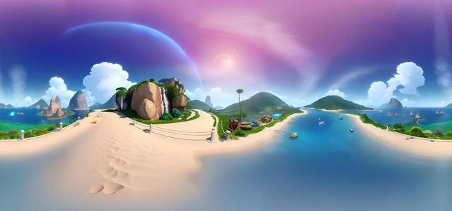 modern computer animation mountains and sea on pan