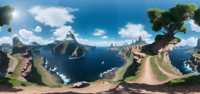 realistic highly detailed sea mountains field