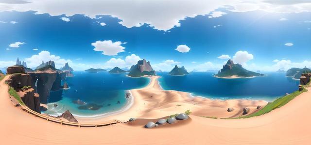 modern computer animation mountain and sea on fan