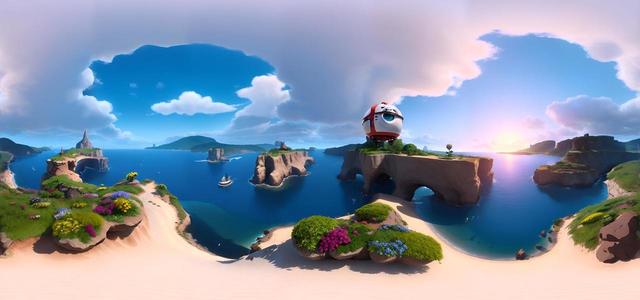 modern computer animation sea mountains field