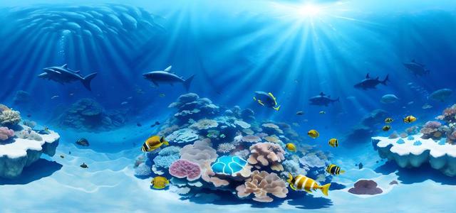 realistic underwater world with a sunken ship