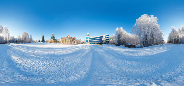 Victory Park in Khanty-Mansiysk in winter