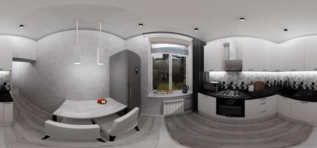 Panorama Monochrome Kitchen
