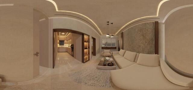 Entrance, Living room &amp; kitchen angle | Mashhour Project
